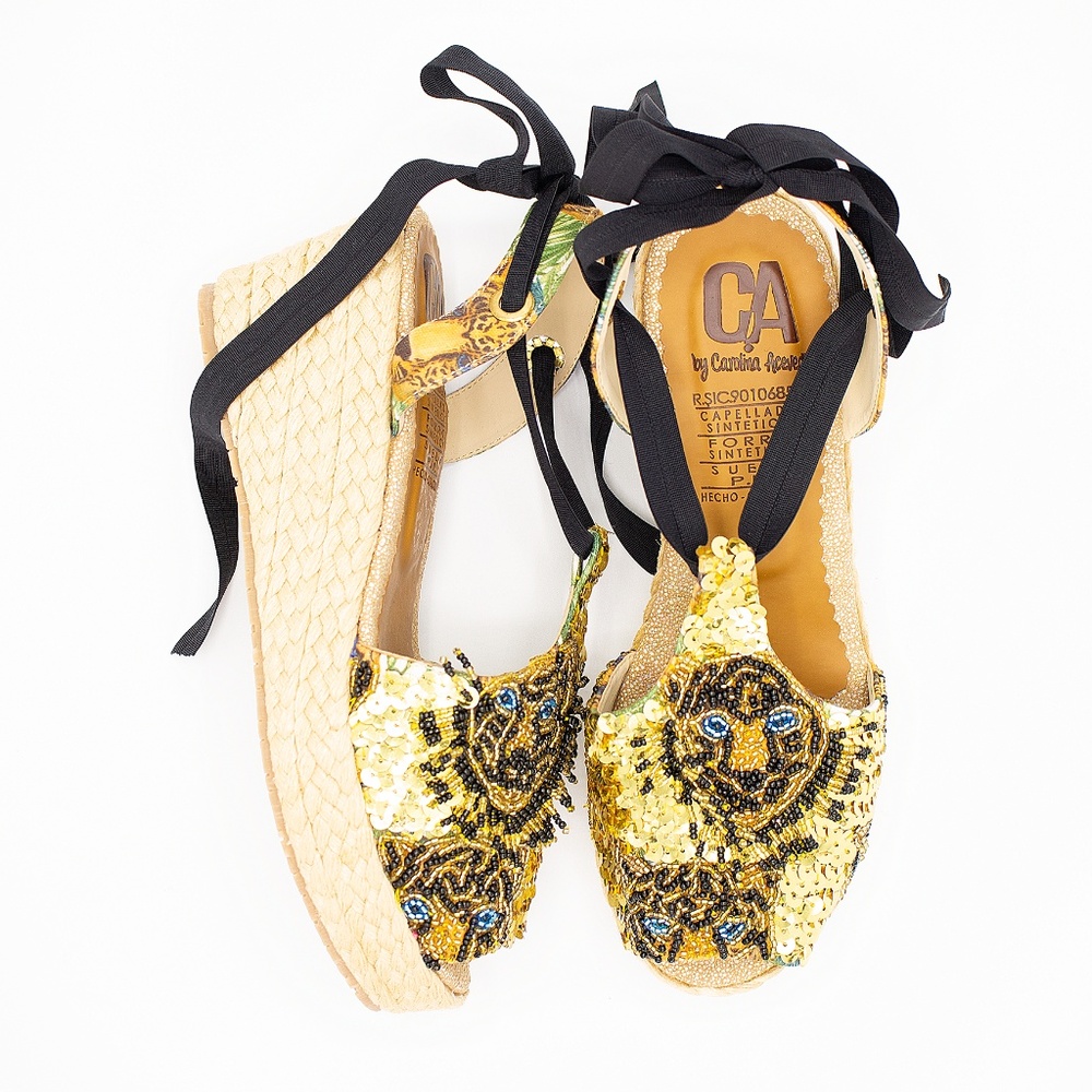 Carolina Acevedo Black Tiger Wedges